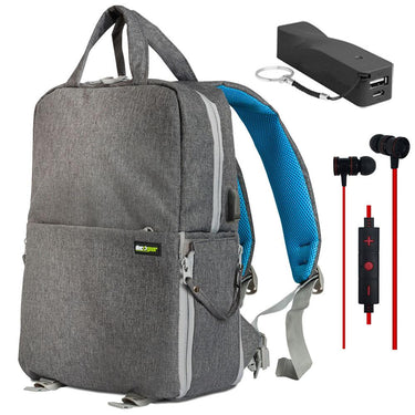 Deco Gear Large Backpack for DSLR Camera with Bluetooth Earbud & Portable Power Bank