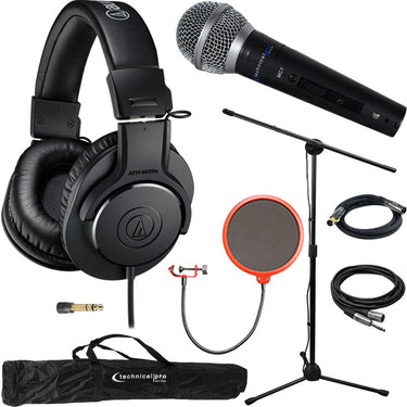 Audio-Technica M20x Professional Monitor Headphones ATH-M20X & Technical Pro Microphone Bundle