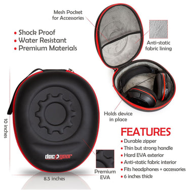 Deco Gear Full-Sized Premium Hard Body Professional Headphone Case with Plush Interior
