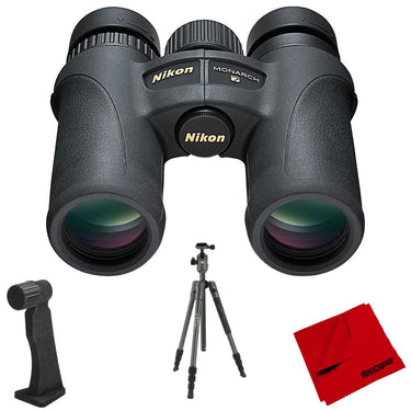 Nikon Monarch 7 10x42 Water/Fog Proof Binoculars + Aluminum Travel Tripod Bundle