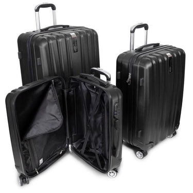 Deco Gear Travel Elite Series - 3 Piece Hardside Spinner Luggage Set (Black)(20",24",28")