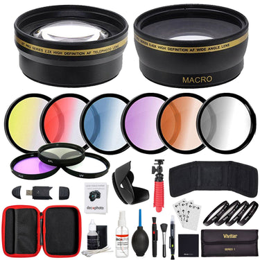 Deco Gear 52mm Lens Accessory Kit - Includes Filter Sets, Cases, & Cleaning Kit