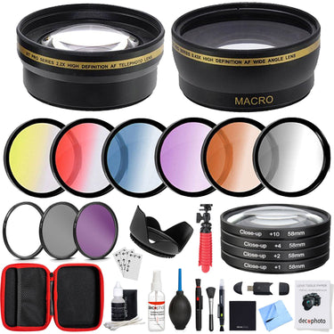 Deco Gear 58mm Lens Accessory Kit - Includes Filter Sets, Cases & Cleaning Kit