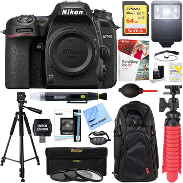 Nikon D7500 20.9MP Digital SLR Camera Body + 64GB Deluxe Accessory Bundle