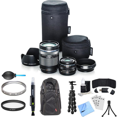 Olympus Digital ED 14-150mm f4.0-5.6 II and 17mm f1.8 Dual Travel Lens Kit Deluxe Bundle