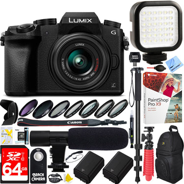 Panasonic LUMIX G7 Camera+ 14-42mm Lens+ 64G Dual Battery & Mic Pro Video Bundle