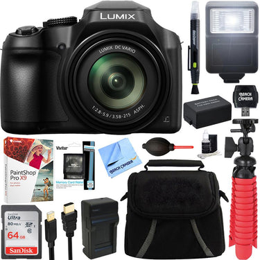 Panasonic DC-FZ80K 4K 18.1MP Point & Shoot Digital Camera + 64GB Memory & Flash Bundle