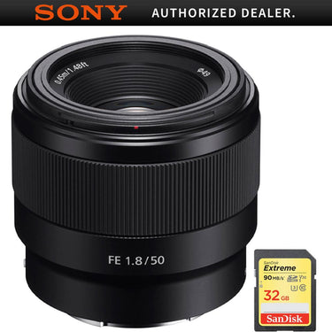 Sony FE 50mm F1.8 Full-frame Prime E-Mount Lens + 64GB Extreme SD Memory Card