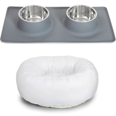 Deco Pet Plush Pet Orthopedic Bed with Dual Stainless Steel Food/Water Bowls Bundle