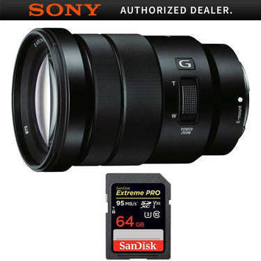 Sony E PZ 18-105mm f/4 G OSS Power Zoom Lens with Sandisk 64GB Memory Card