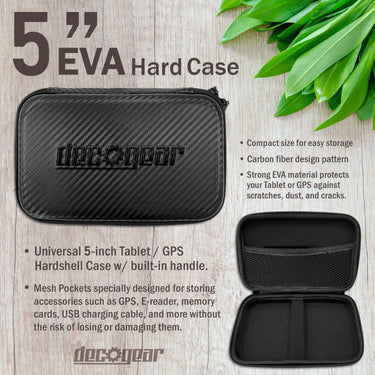 Deco Gear 5" Hard EVA Case with Zipper for Tablets/GPS and Weighted GPS Dash Mount Bundle