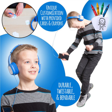 Deco Gear Kids' Over-Ear Blue Customizable Doodle Headphones with Safe Ears Volume Limiter