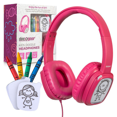 Deco Gear Kids' Over-Ear Pink Customizable Doodle Headphones with Safe Ears Volume Limiter