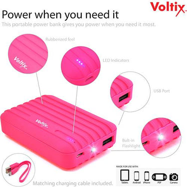 Voltix 8500mAh Rubberized Portable Power Battery Bank in White - Open Box