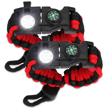 Deco Essentials 2-Pack Tactical Emergency Paracord Bracelet w/ SOS LED Whistle Knife Multi Tool