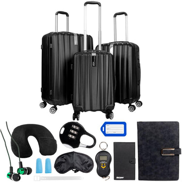 Deco Gear Travel Elite Series 3Pc Spinner Luggage Set (20",24",28") w/ 10Pc Accessory Kit