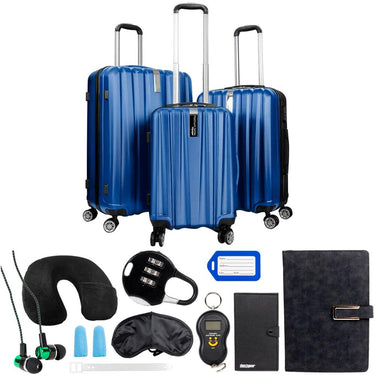 Deco Gear Travel Elite Series 3Pc Spinner Luggage Set (20",24",28") w/ 10Pc Accessory Kit