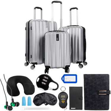 Deco Gear Travel Elite Series 3Pc Spinner Luggage Set (20",24",28") w/ 10Pc Accessory Kit