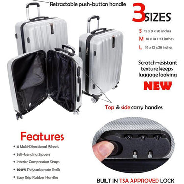 Deco Gear Travel Elite Series - 3 Piece Hardside Spinner Luggage Set (20",24",28")Open Box