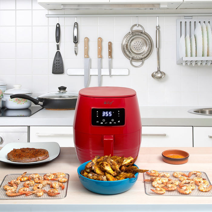 Deco Chef Digital 5.8QT Electric Air Fryer - Healthier & Faster Cooking - Red