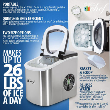 Deco Chef Stainless Steel Ice Maker Compact Top Load 26Lbs. Per Day (IMSTS) - Open Box