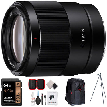 Sony FE 35mm F1.8 Large Aperture Full-Frame E-Mount Lens + 64GB Memory Bundle
