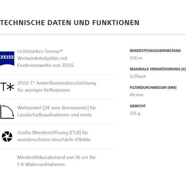 Sony SEL24F18Z - Carl Zeiss 24mm f/1.8 Lens - Open Box