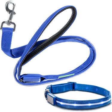 Deco Pet LED Dog Leash and Collar with 3 Light Modes, Battery-Powered - Blue