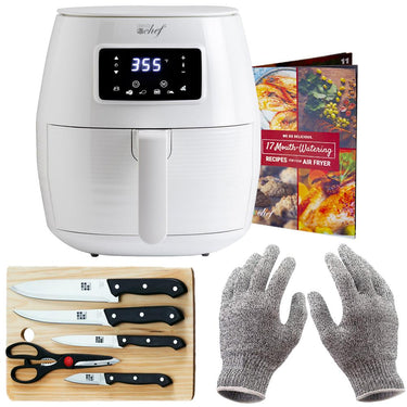 Deco Chef Digital 5.8QT Electric Air Fryer w/ Cut Resistant Gloves & Knife Set - White