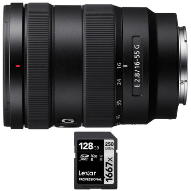 Sony E 16-55mm F2.8 G Lens with Lexar 128GB Memory Card