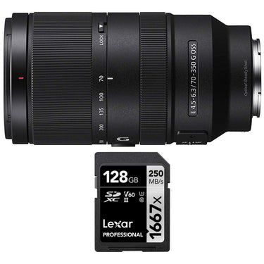 Sony E 70-350mm F4.5-6.3 G OSS Super-Telephoto Lens with Lexar 128GB Memory Card