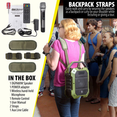 Deco Gear 2-Pack Portable PA Speaker with Wireless Microphone - 80W Power 5000 mAh Battery