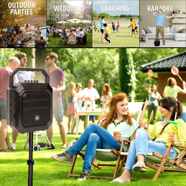 Deco Gear 2-Pack Portable PA Speaker with Wireless Microphone - 30W and 4000 mAh Battery