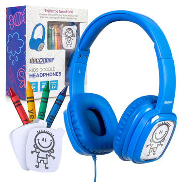Deco Gear Kids' Over-Ear Blue Customizable Headphones w/ Safe Ears Volume Limiter - 2 Pack