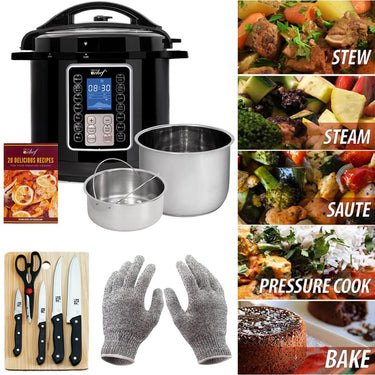 Deco Chef 8 QT 10-in-1 Pressure Cooker with Deco Gear Safety Gloves & Knife Set