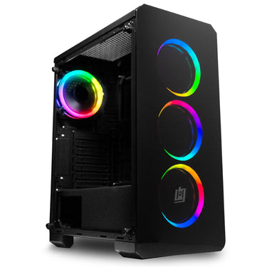 Deco Gear Mid-Tower PC Gaming Computer Case - Full Tempered Glass and LED Lighting