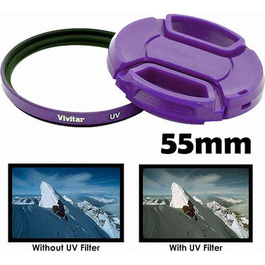 Vivitar 55mm UV Filter and Snap-On Lens Cap, Purple