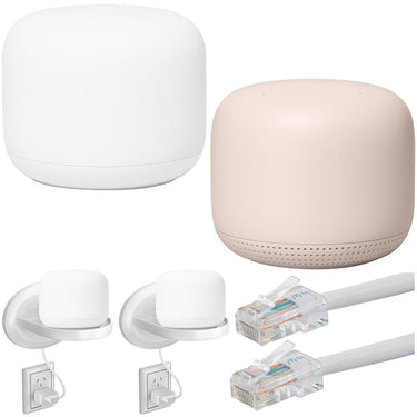 Google Nest Wifi Router and Point S1 + C1, Sand (2PK) + Shelf Outlet Stand Bundle