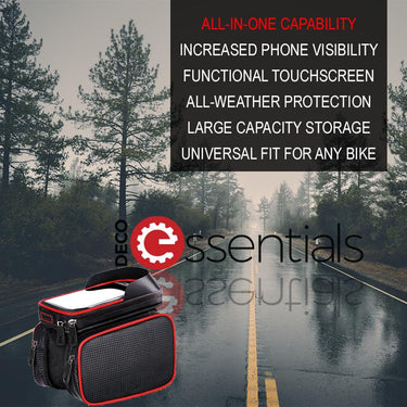 Deco Essentials Bike Frame Cell Phone Mount, Touch Screen Compatibility, Dual Storage Pockets