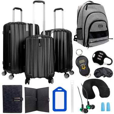 Deco Gear Travel Elite Series - 3pc Luggage Set with Speaker Backpack & 10pc Accessory Kit