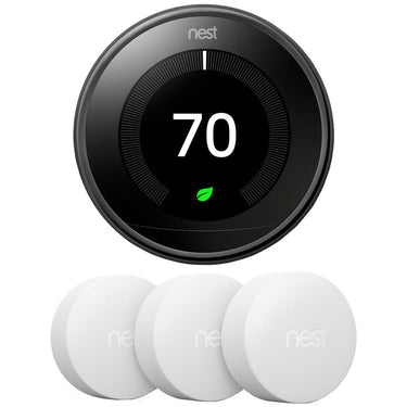 Google Nest Learning Thermostat 3rd Gen, Mirror Black w 3x Temperature Sensor