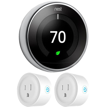 Google Nest Learning Thermostat 3rd Gen, Polished Steel w/ 2x Deco Gear WiFi Smart Plug
