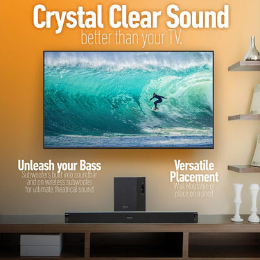 Deco Gear 60W Soundbar with Subwoofer 2.1 Channel Audio Wireless Connectivity - open box