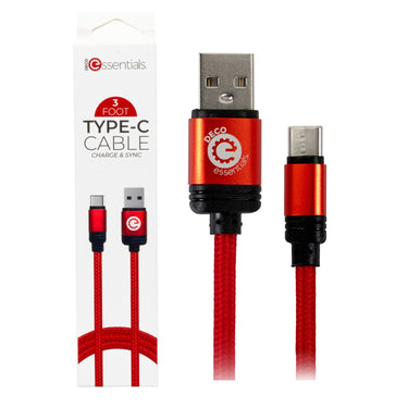 Deco Essentials 3FT Braided Type-C Charge & Sync USB Cable | Transfer Speeds Up to 480Mbps