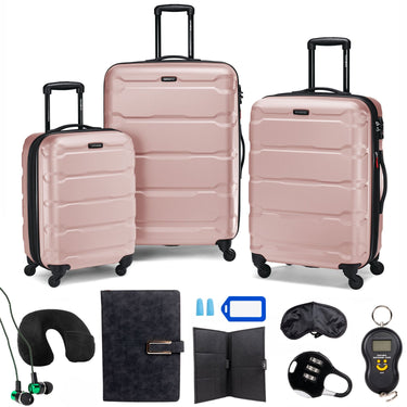 Samsonite Omni Hardside Nested Luggage Spinner Set, Pink w/ 10pc Accessory Kit
