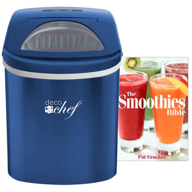 Deco Chef Blue Compact Electric Top Load Ice Maker with The Smoothies Bible Recipe Book