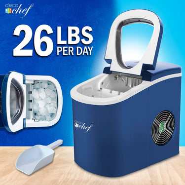 Deco Chef Blue Compact Electric Top Load Ice Maker with The Smoothies Bible Recipe Book