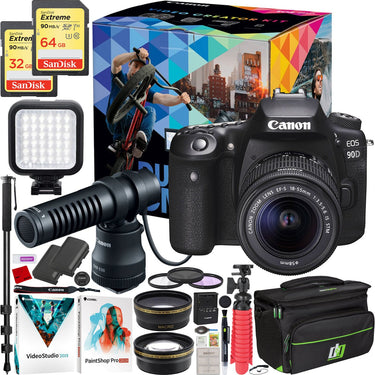 Canon EOS 90D Video Creator Kit DSLR Camera 18-55mm Lens + Microphone Accessory Bundle