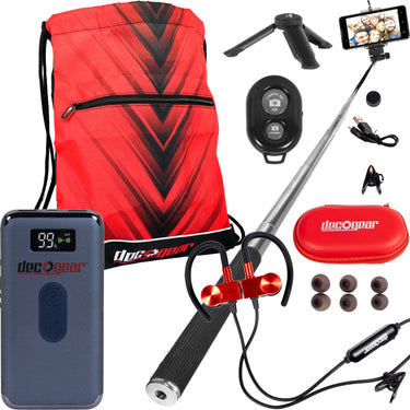 Deco Gear Commuter Pack w/ Power Bank, Sport Earbuds, Selfie Stick, and Drawstring Bag