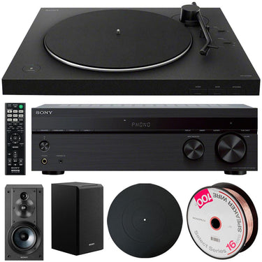 Sony PS-LX310BT Hi-Res Belt-Drive USB Turntable, Black w/ Receiver + Speaker Bundle